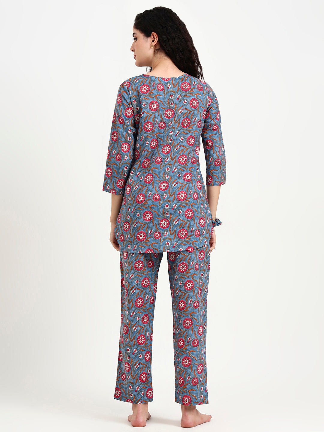 Noe Velarro Blue Floral Print Cotton Night Suit