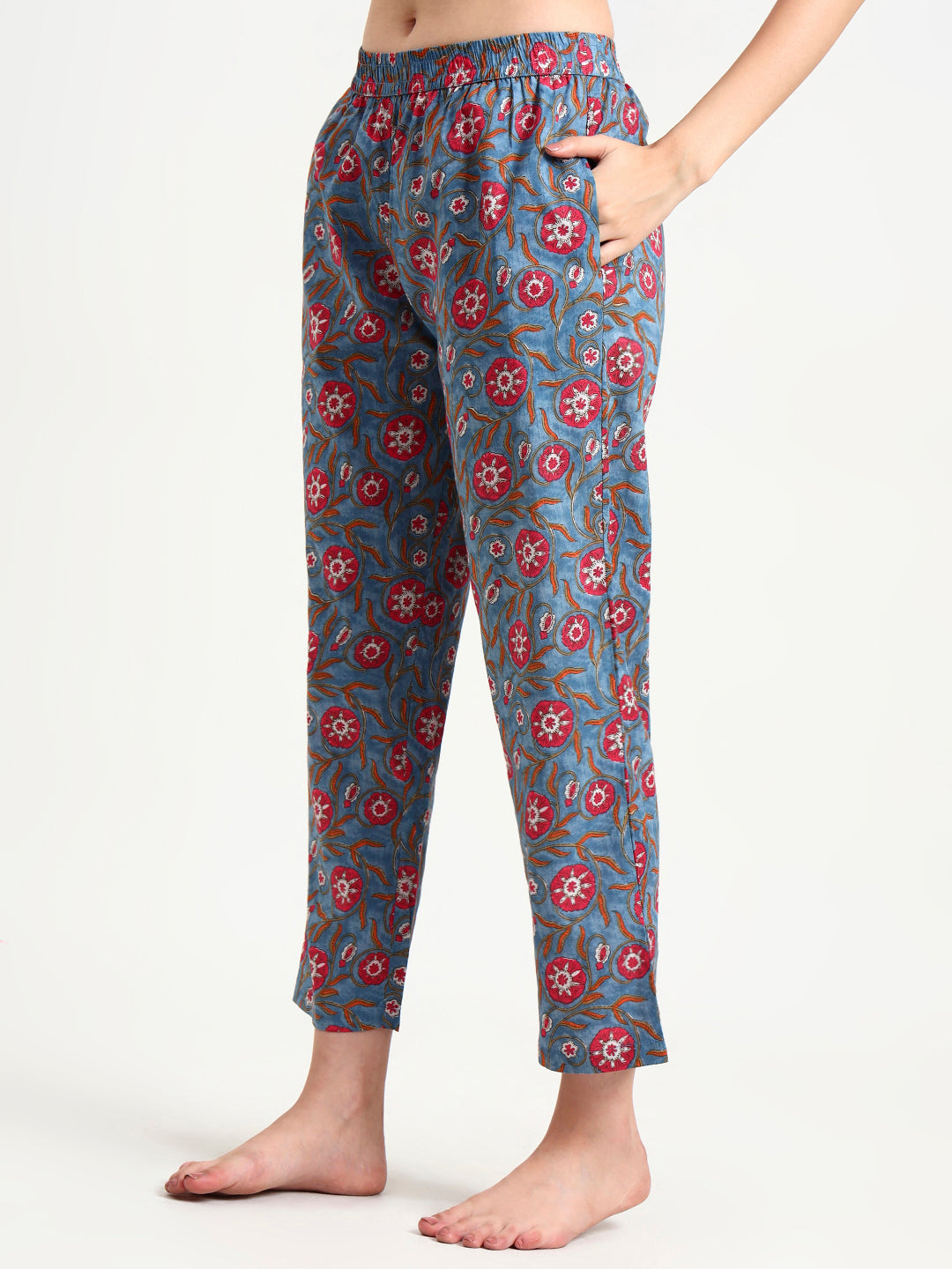 Noe Velarro Blue Floral Print Cotton Night Suit