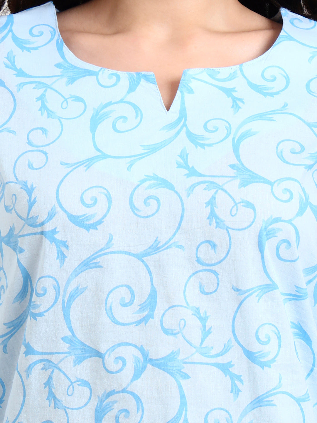 Noe Velarro Sky Blue Floral Print Cotton Night Suit
