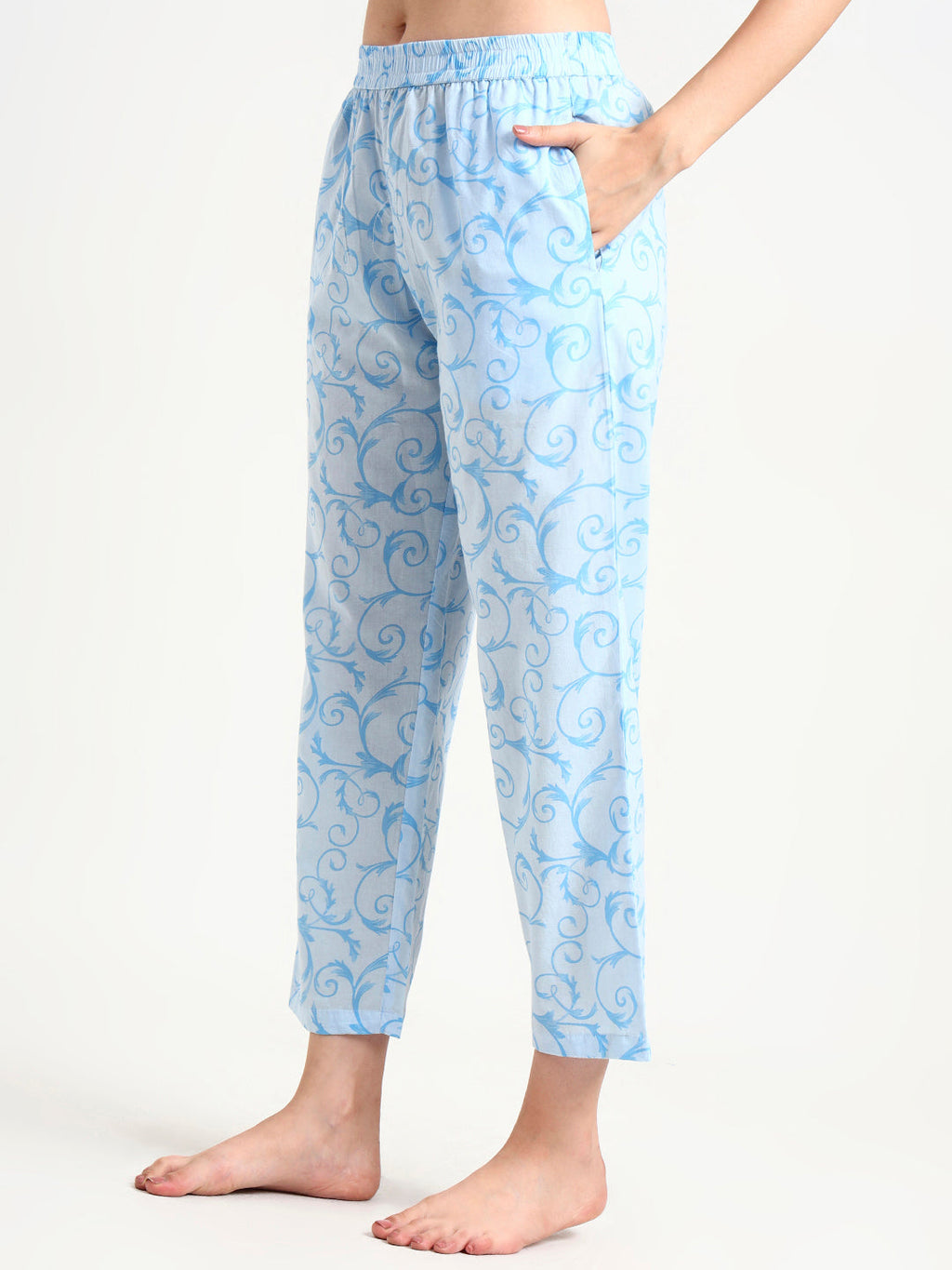 Noe Velarro Sky Blue Floral Print Cotton Night Suit