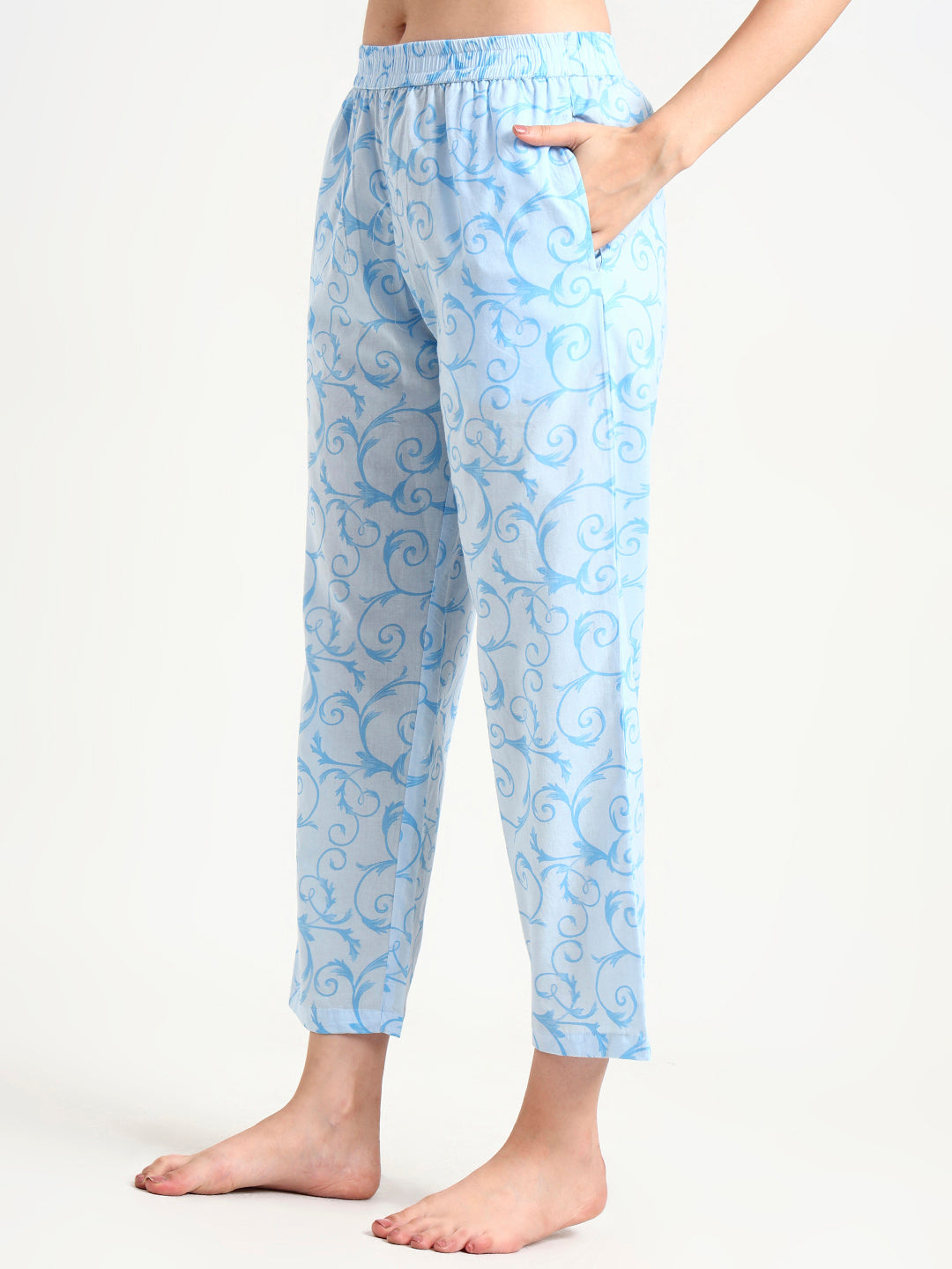 Noe Velarro Sky Blue Floral Print Cotton Night Suit