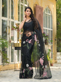 Noe Velarro Black Hand painted Organza Saree
