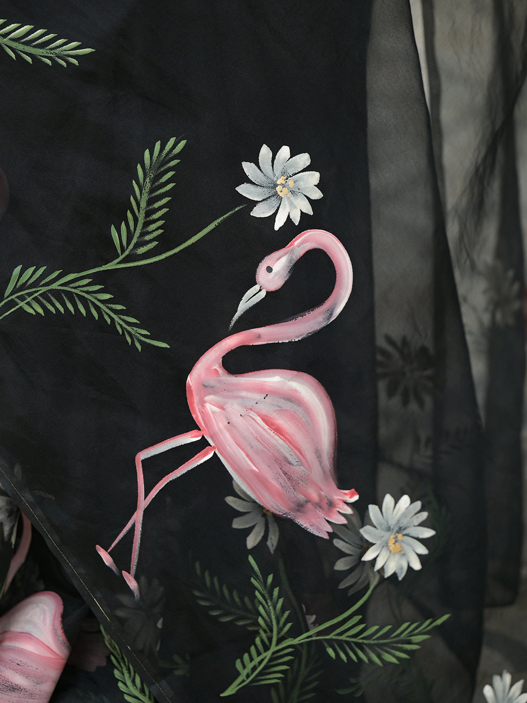 Noe Velarro Black Hand painted Organza Saree