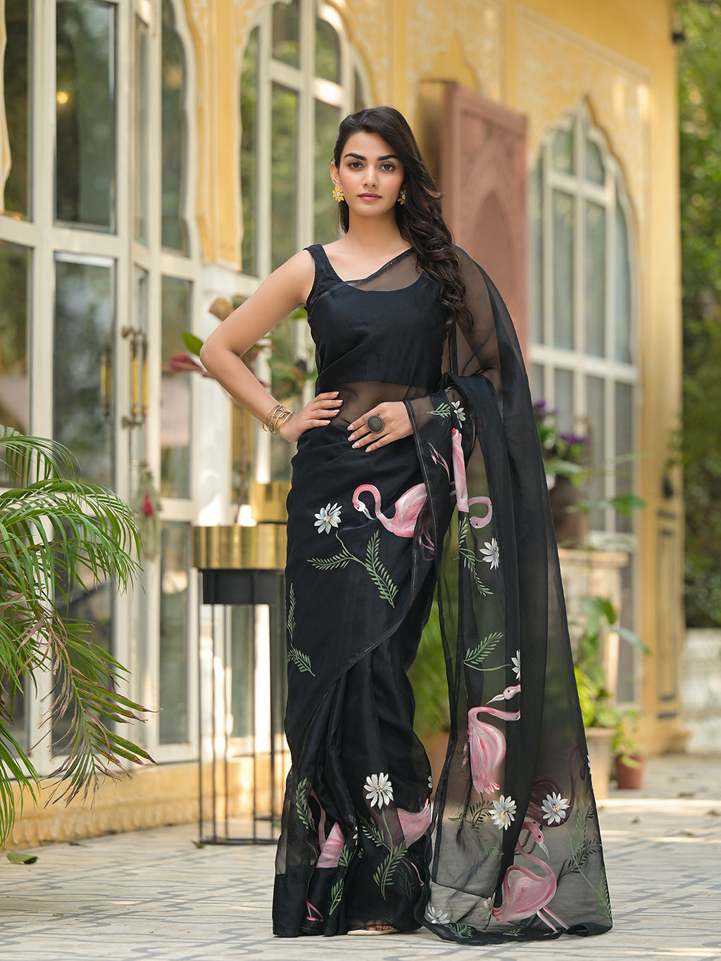 Noe Velarro Black Hand painted Organza Saree
