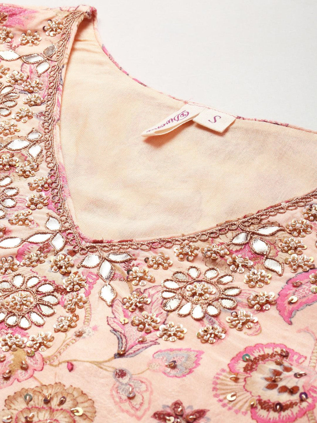 Divena Peach Zardozi work Muslin top with Flared Skirt - divenaworld.com