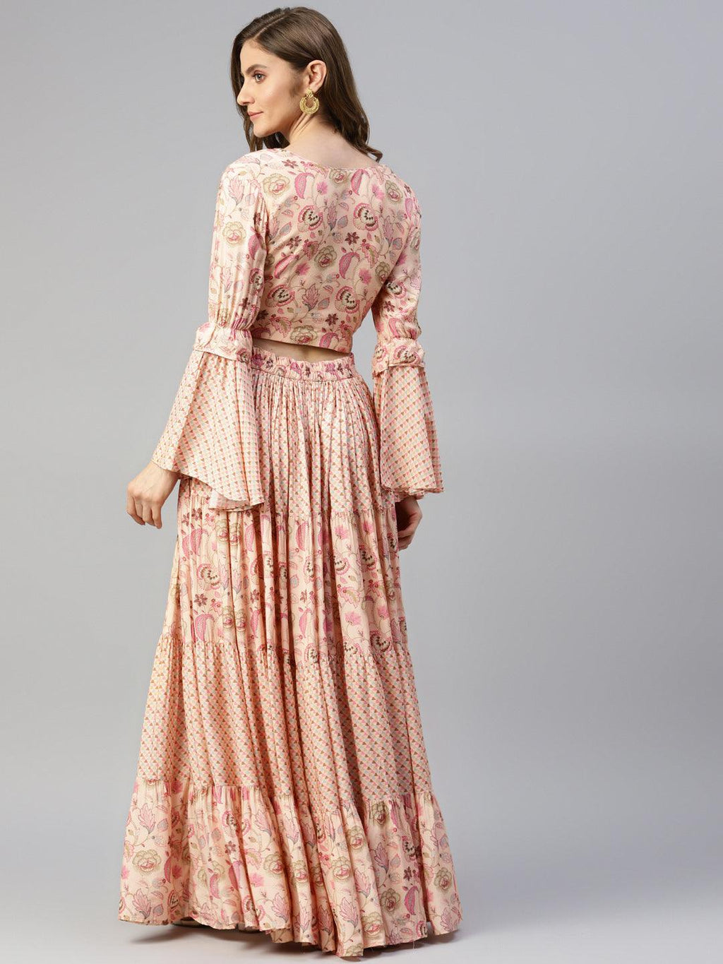 Divena Peach Zardozi work Muslin top with Flared Skirt - divenaworld.com