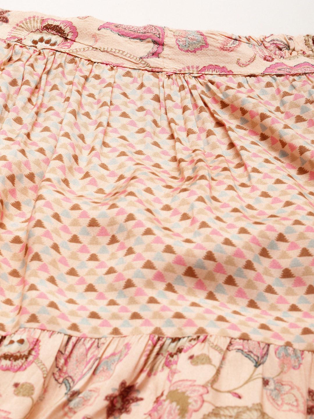 Divena Peach Zardozi work Muslin top with Flared Skirt - divenaworld.com