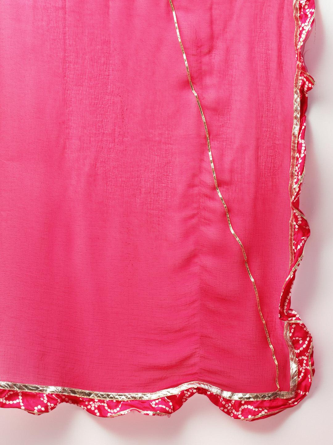 Divena Pink Muslin Bandhani Printed Embroidary Peplum Kurta Sharara Set with Dupatta - divenaworld.com