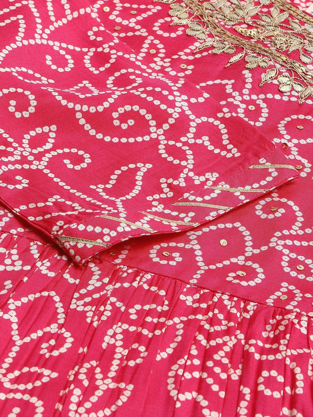 Divena Pink Muslin Bandhani Printed Embroidary Peplum Kurta Sharara Set with Dupatta - divenaworld.com