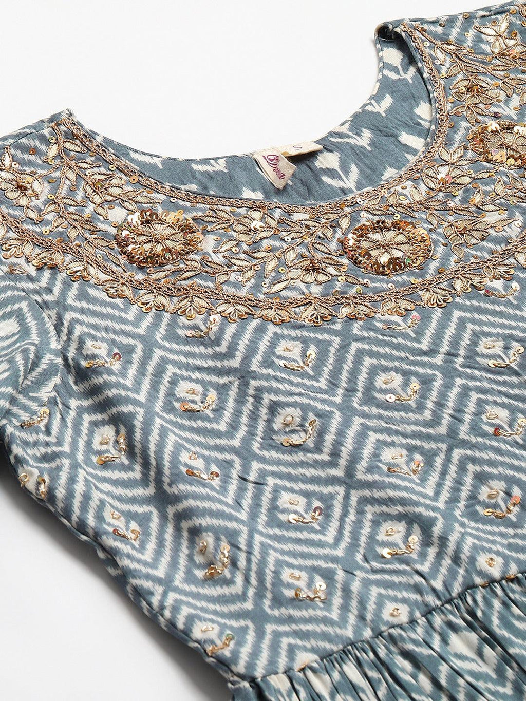 Divena Grey Muslin Embroidary Peplum Kurta Sharara Set with Dupatta - divenaworld.com