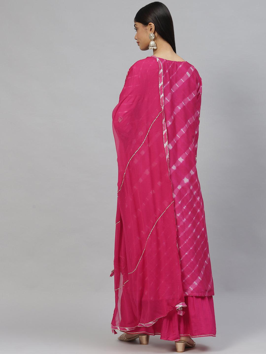 Divena Dark Pink Pure Rassion Chenderi Kurta Sharara Set with Dupatta - divena world