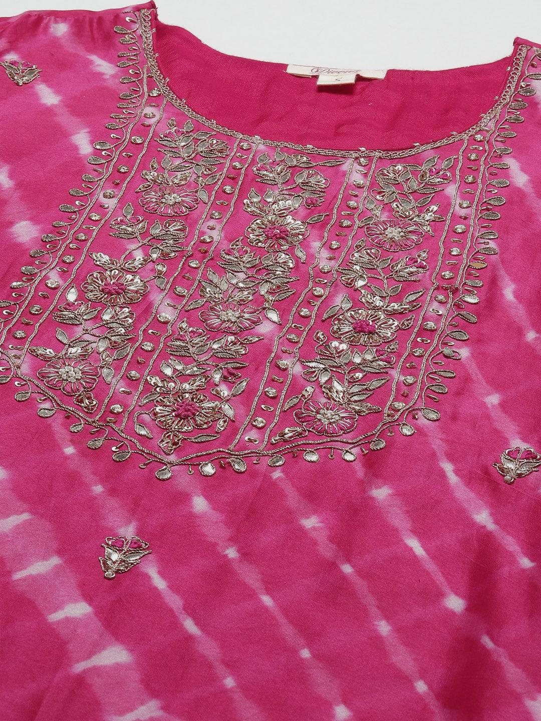 Divena Dark Pink Pure Rassion Chenderi Kurta Sharara Set with Dupatta - divena world
