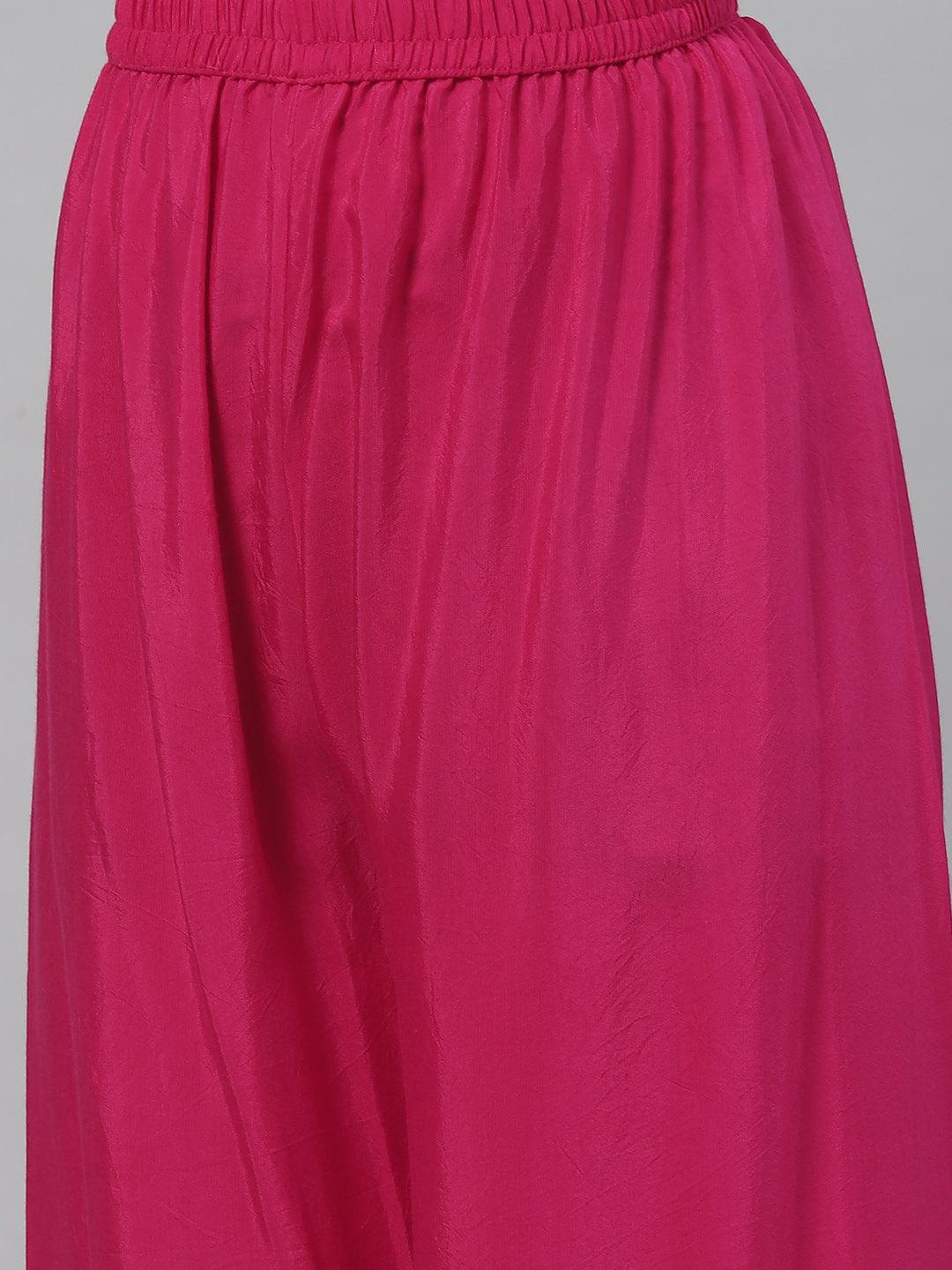 Divena Dark Pink Pure Rassion Chenderi Kurta Sharara Set with Dupatta - divena world