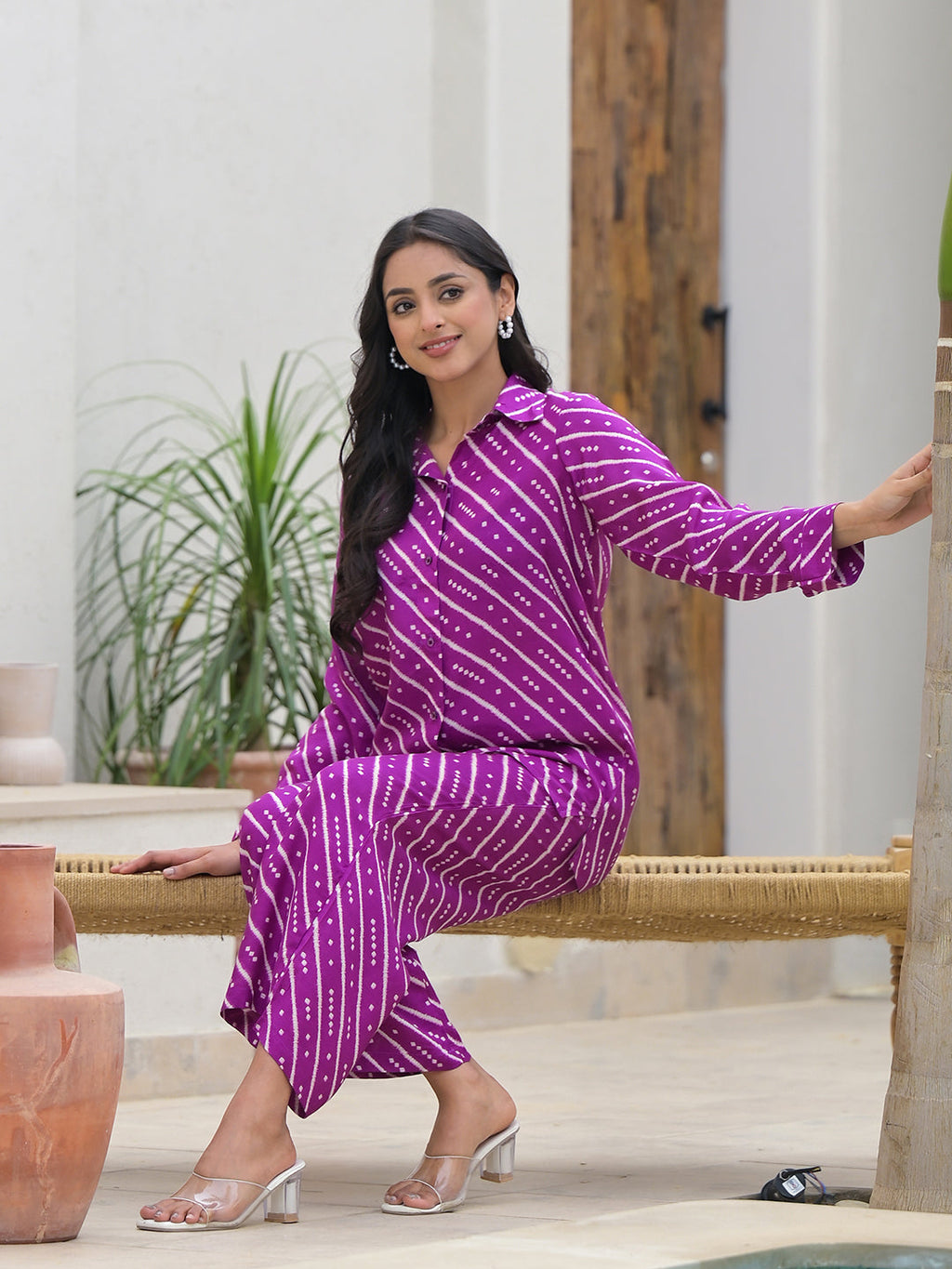 Noe Velarro Purple Stripes Shirt With Trousers Co-Ords