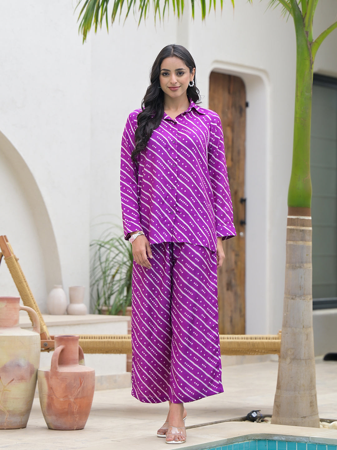 Noe Velarro Purple Stripes Shirt With Trousers Co-Ords