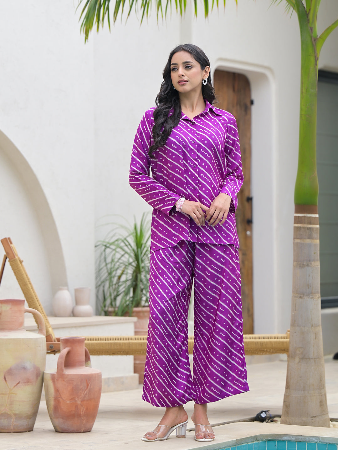 Noe Velarro Purple Stripes Shirt With Trousers Co-Ords
