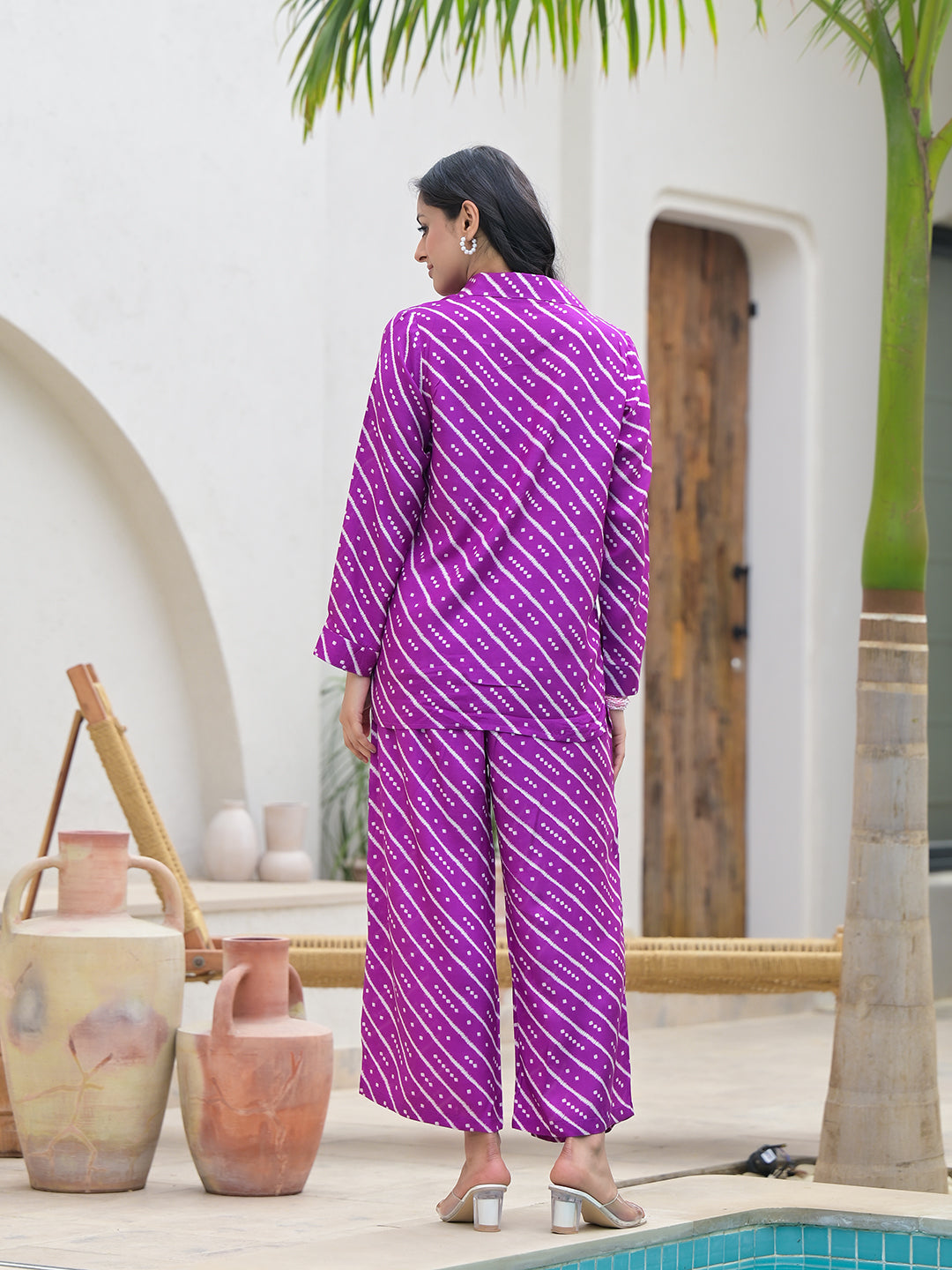 Noe Velarro Purple Stripes Shirt With Trousers Co-Ords
