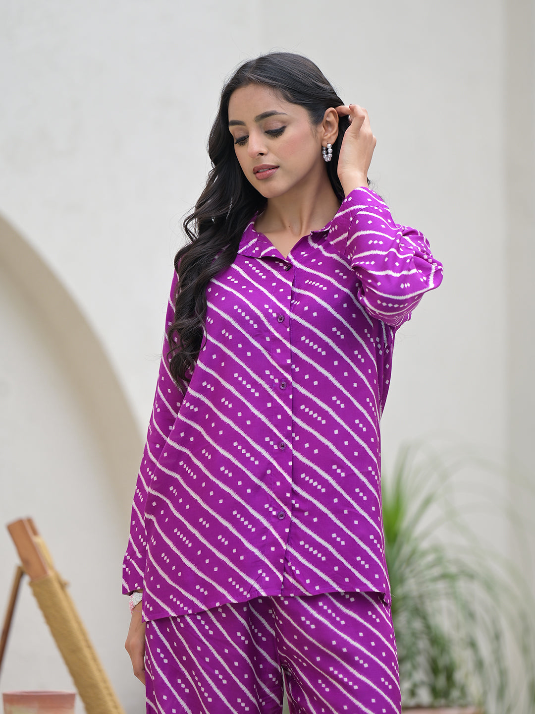 Noe Velarro Purple Stripes Shirt With Trousers Co-Ords