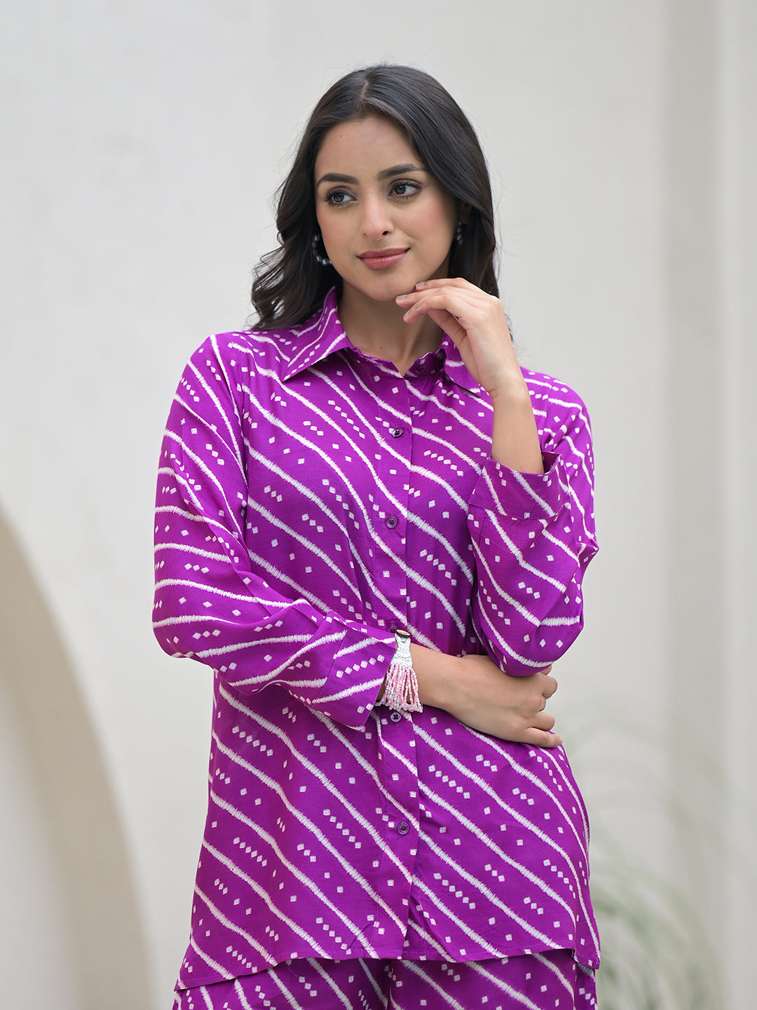 Noe Velarro Purple Stripes Shirt With Trousers Co-Ords