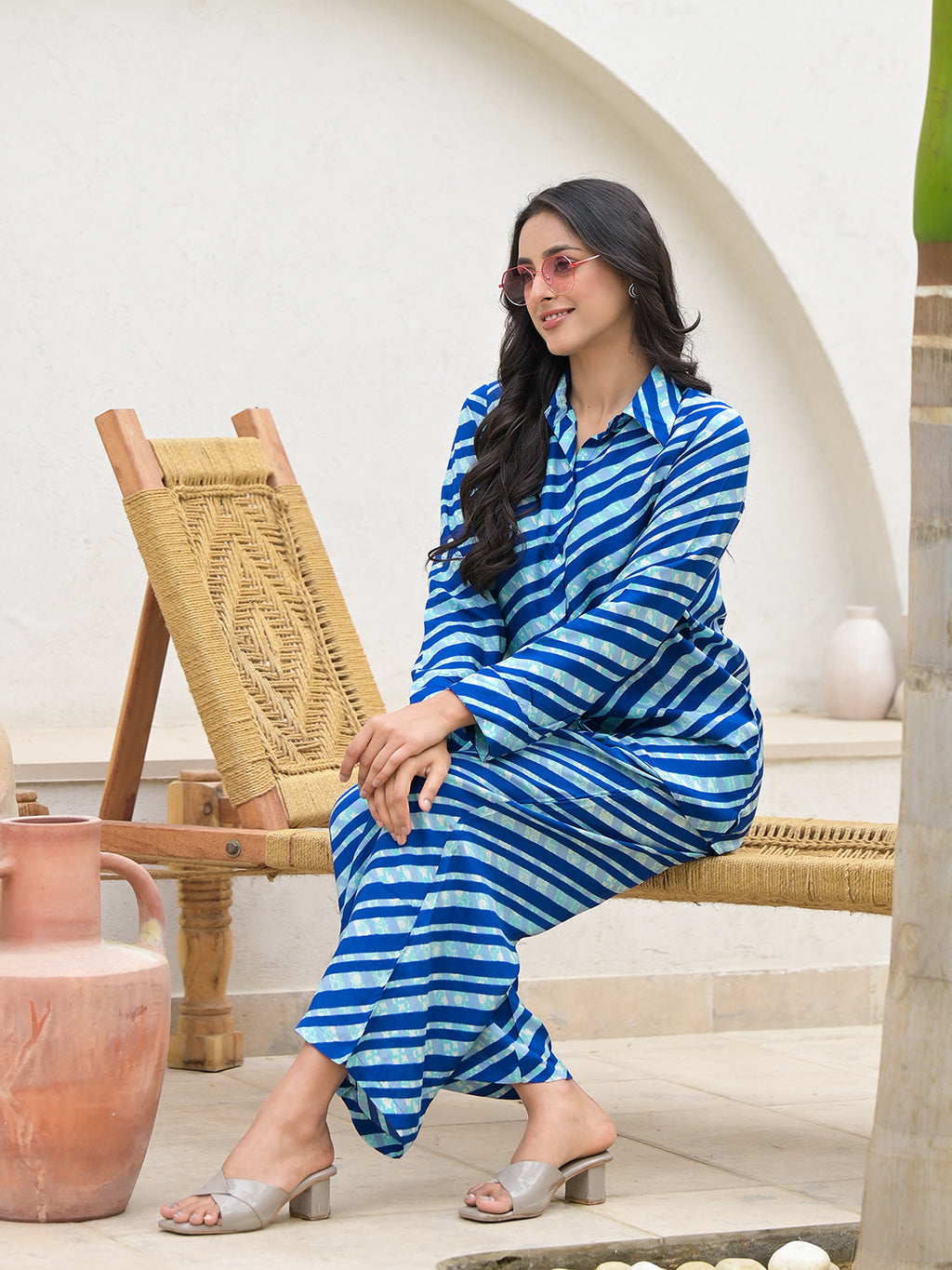 Noe Velarro Blue Stripes Shirt With Trousers Co-Ords