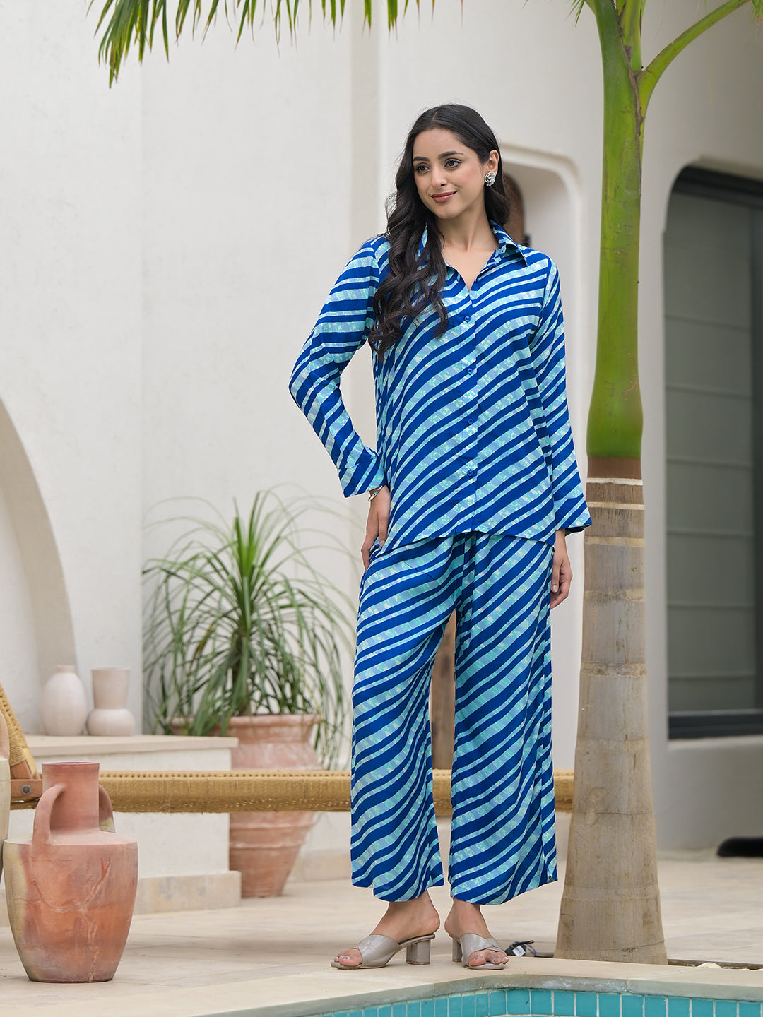 Noe Velarro Blue Stripes Shirt With Trousers Co-Ords
