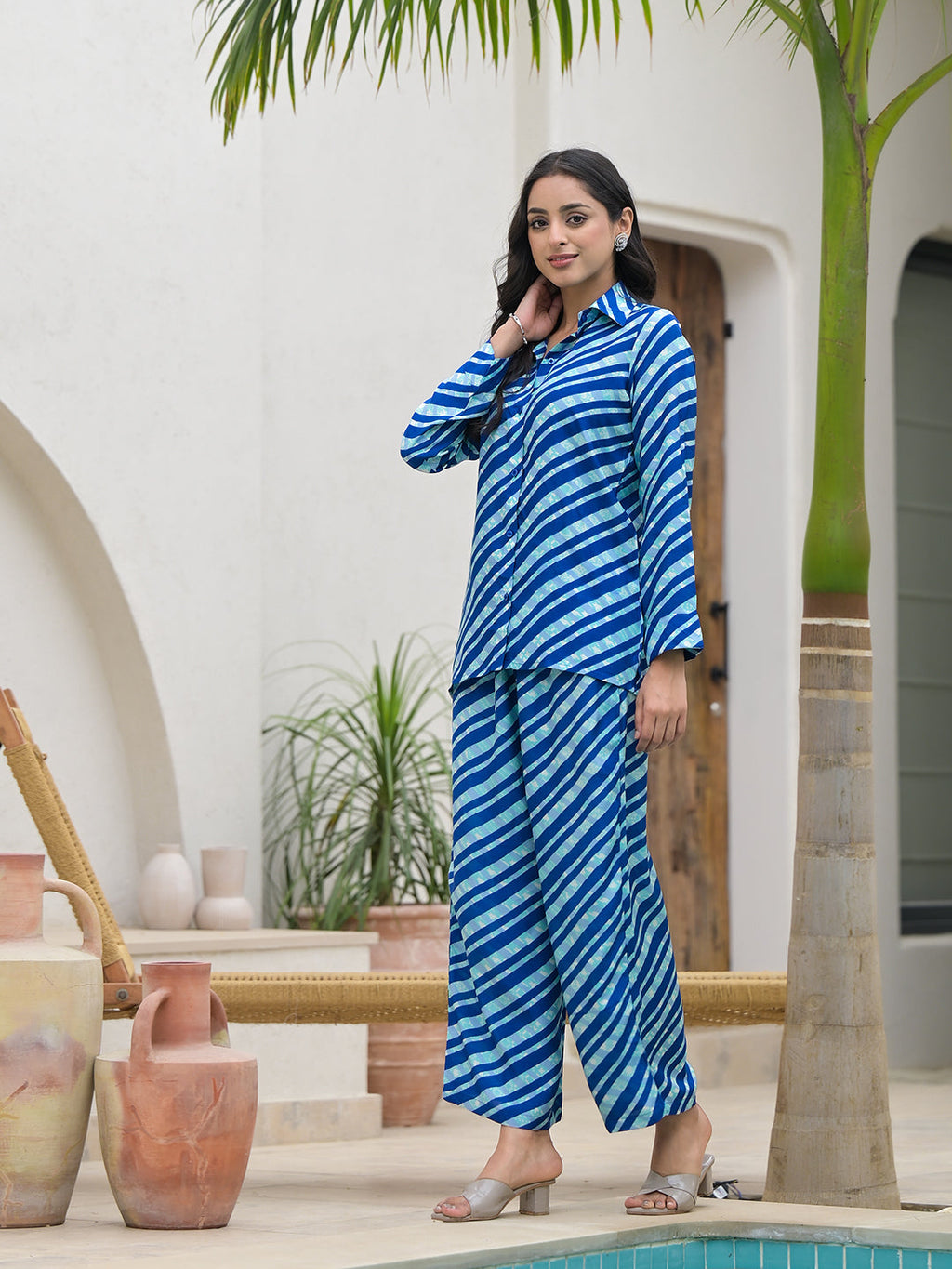Noe Velarro Blue Stripes Shirt With Trousers Co-Ords