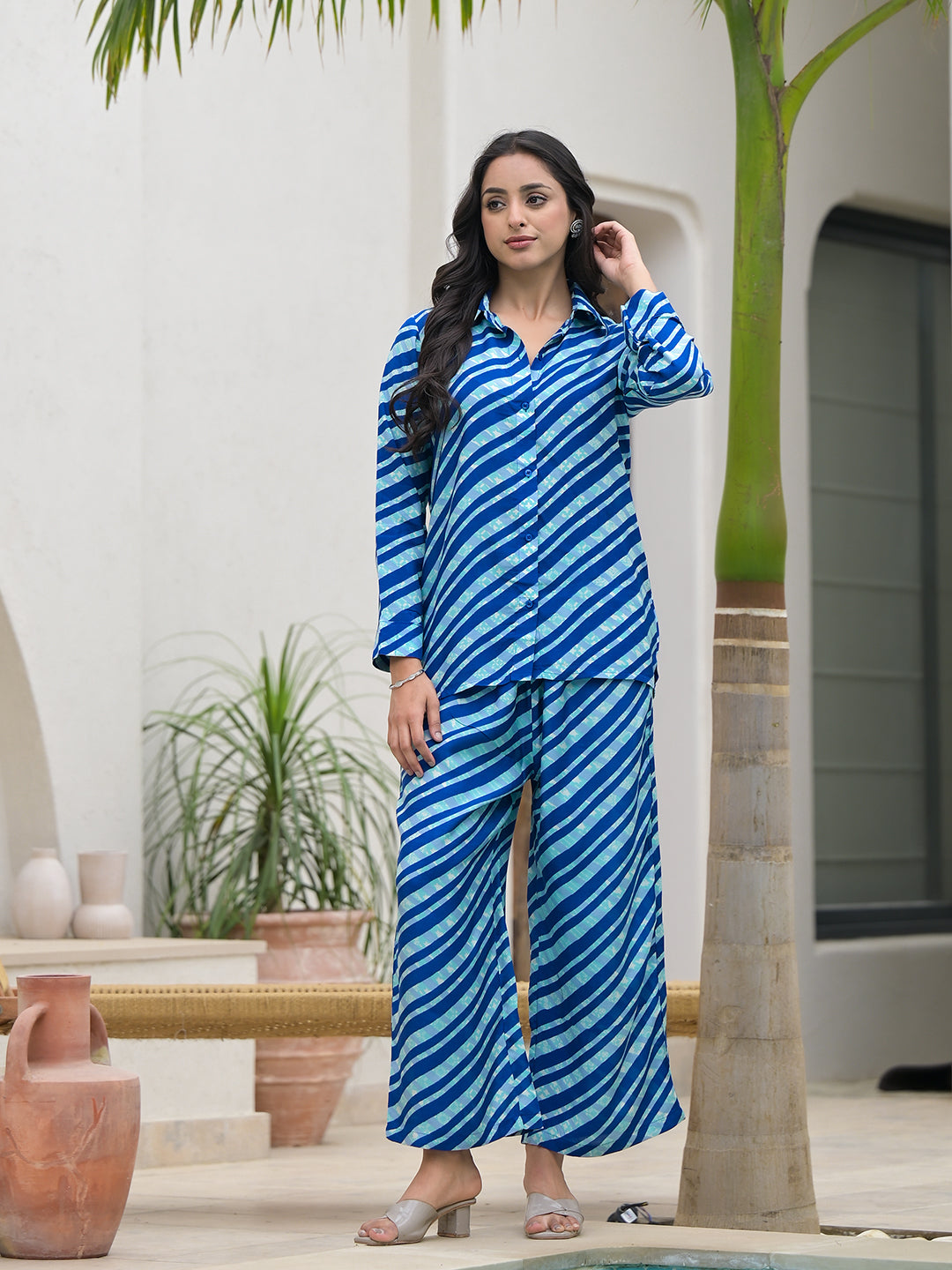 Noe Velarro Blue Stripes Shirt With Trousers Co-Ords