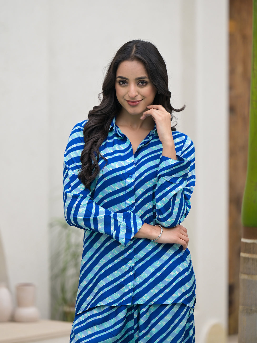Noe Velarro Blue Stripes Shirt With Trousers Co-Ords