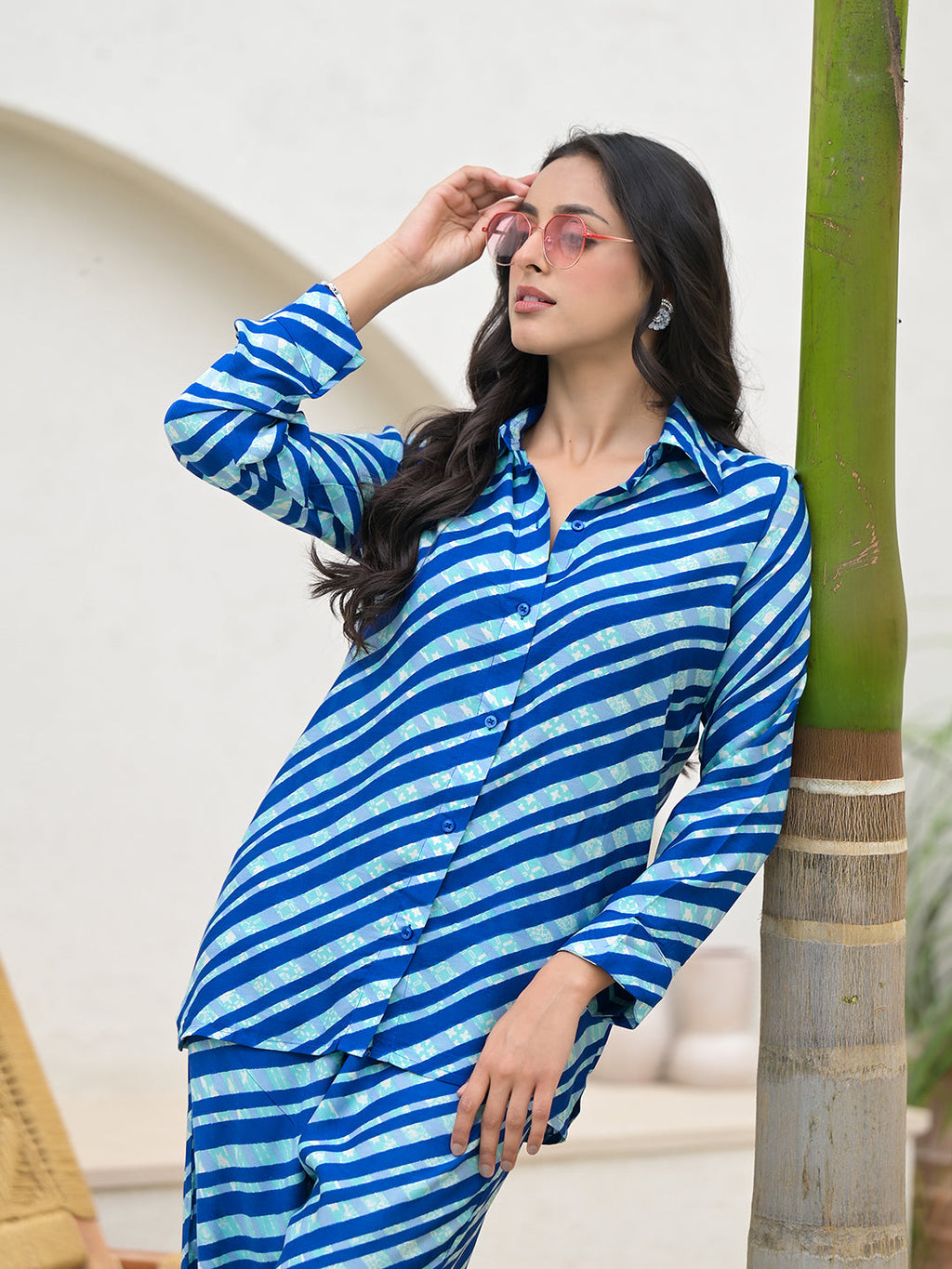 Noe Velarro Blue Stripes Shirt With Trousers Co-Ords