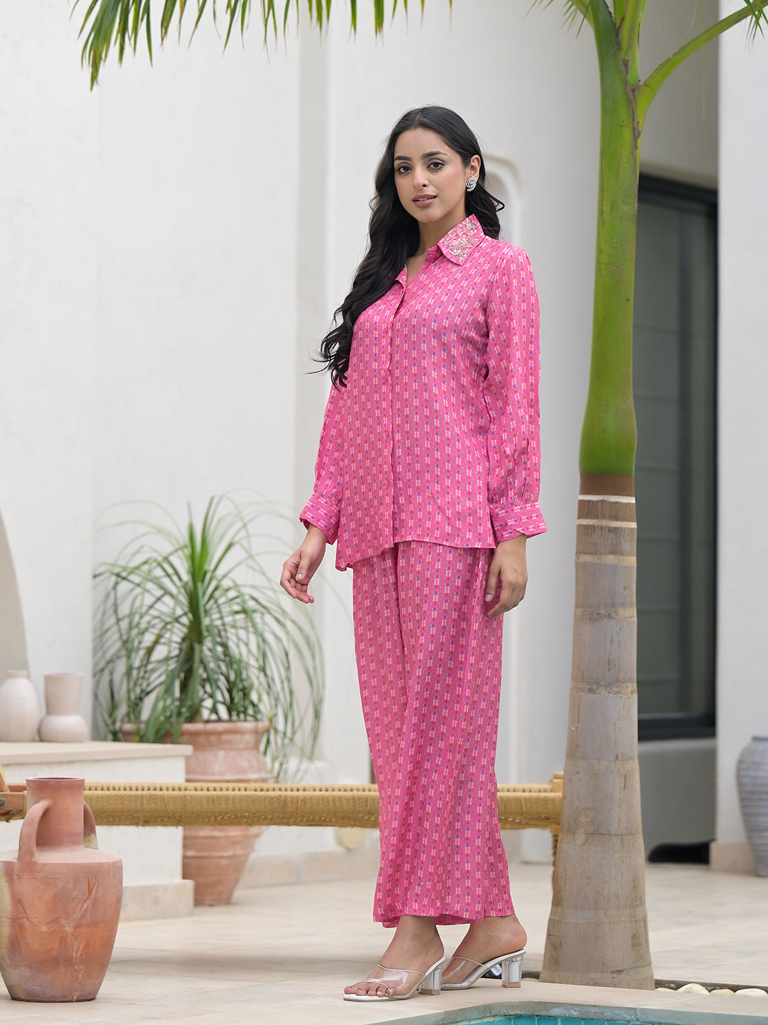 Noe Velarro Blue Abstract Printed Shirt With Trousers