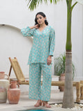 Noe Velarro Green Embroidered V-Neck Top With Trousers Co-Ords