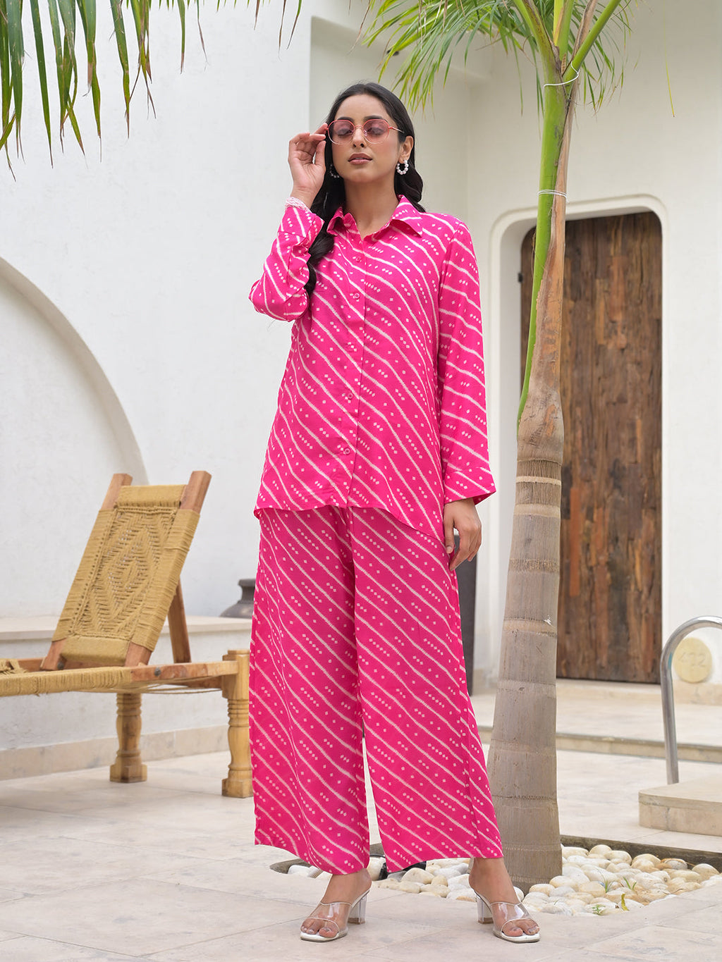 Noe Velarro Pink Striped Shirt With Trousers Co-Ords