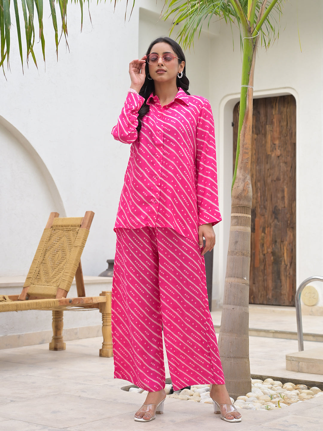Noe Velarro Pink Striped Shirt With Trousers Co-Ords