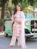Noe Velarro Light Pink Floral Printed Muslin Straight Kurta Pant with Dupatta