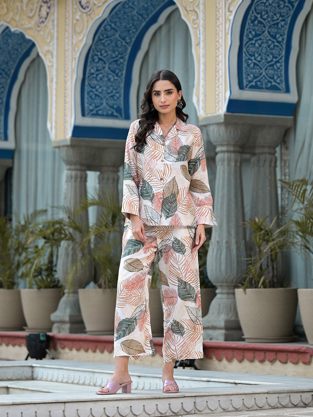 Noe Velarro MultiColored Leaf Printed Muslin Co-ord Set