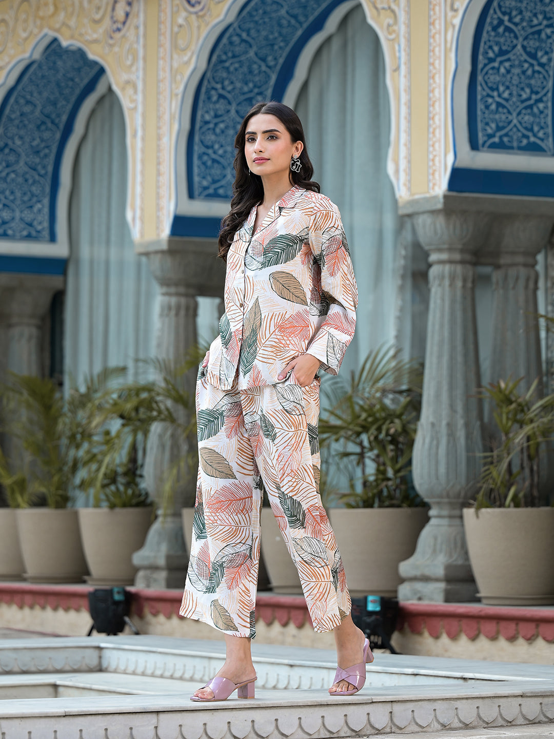 Noe Velarro MultiColored Leaf Printed Muslin Co-ord Set