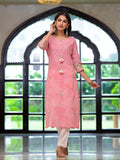 Noe Velarro Peach Leheriya Print Embroidered Pure Cotton Straight Kurta