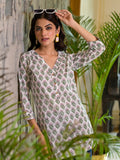 Noe Velarro White Floral Print Pure Cotton A-line Top
