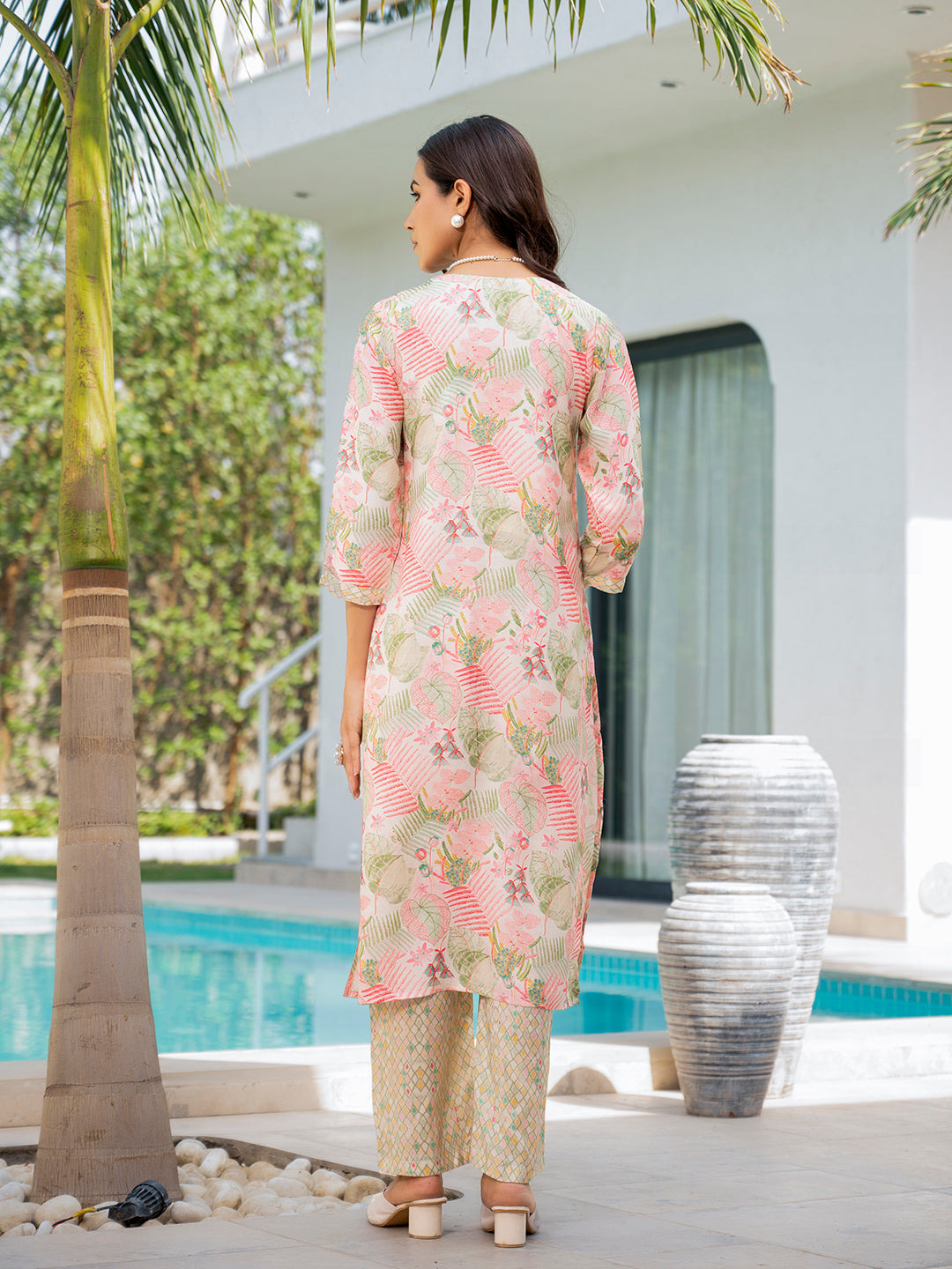 Noe Velarro Cream Embroidered & Floral Print Muslin Kurta Set