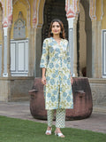 Noe Velarro Green Floral Print Pure Cotton Straight Kurta with Trouser