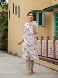 Noe Velarro Lavender Floral Print Pure Cotton Straight Kurta with Trouser