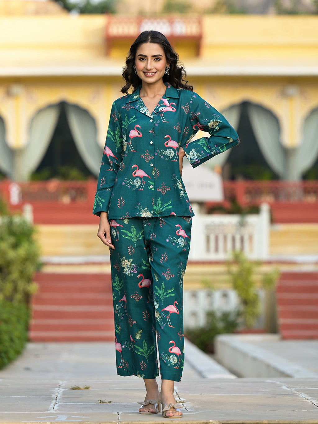 Noe Velarro Green Floral Printed Muslin Co-ord Set