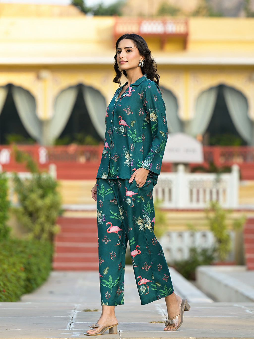 Noe Velarro Green Floral Printed Muslin Co-ord Set