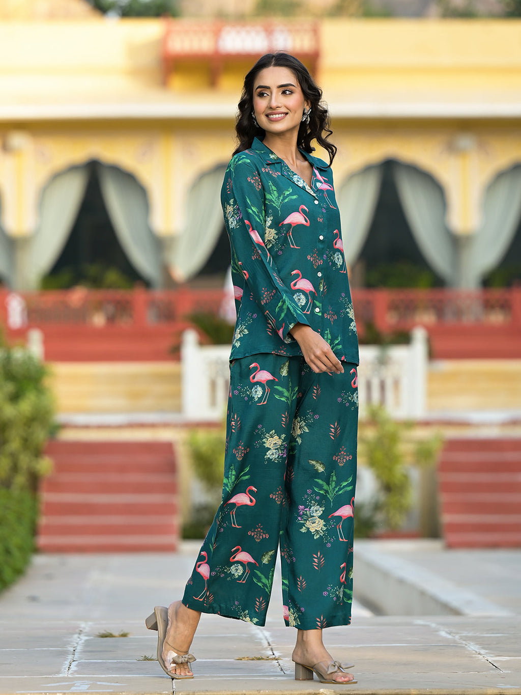 Noe Velarro Green Floral Printed Muslin Co-ord Set