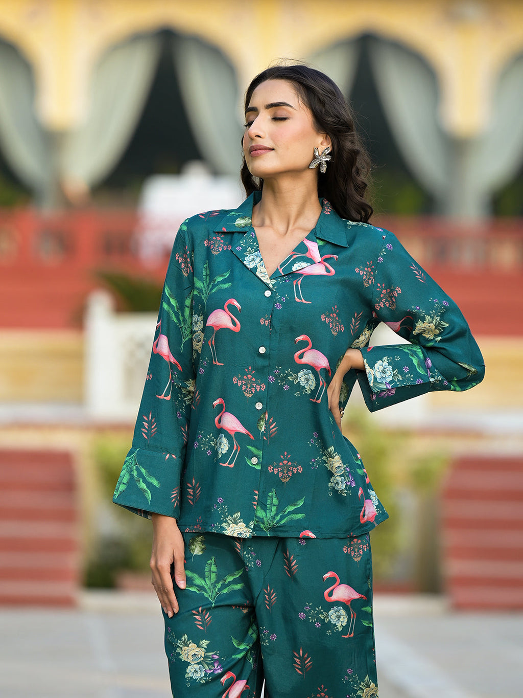 Noe Velarro Green Floral Printed Muslin Co-ord Set