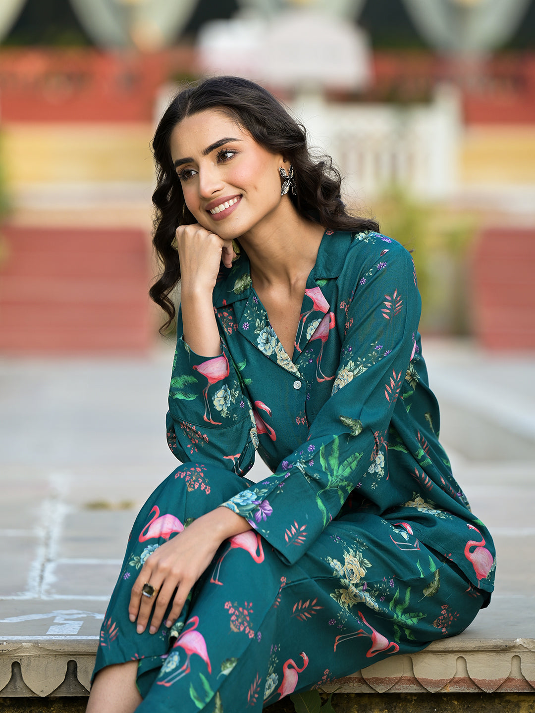 Noe Velarro Green Floral Printed Muslin Co-ord Set