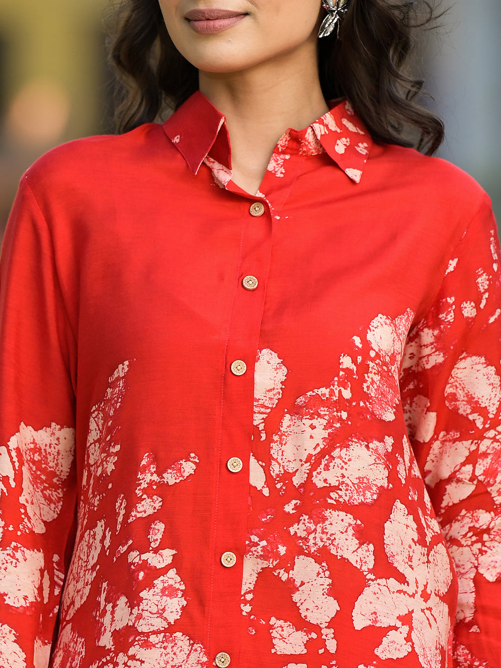 Noe Velarro Red Hand Painted Women Muslin Co-ord Set