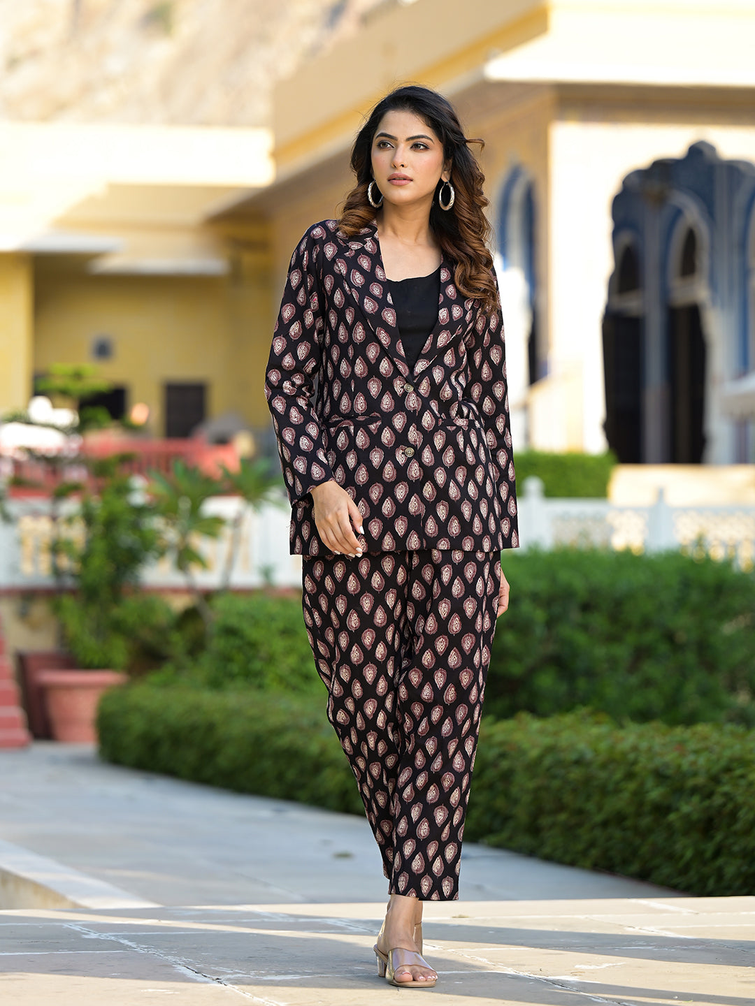 Noe Velarro Black & Brown Ethnic Printed Co-ord Set