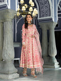 Noe Velarro Pink Floral Printed Anarkali Kurta Trouser with Dupatta Set