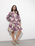 Noe Velarro Purple V-Neck Midi Cotton Dress